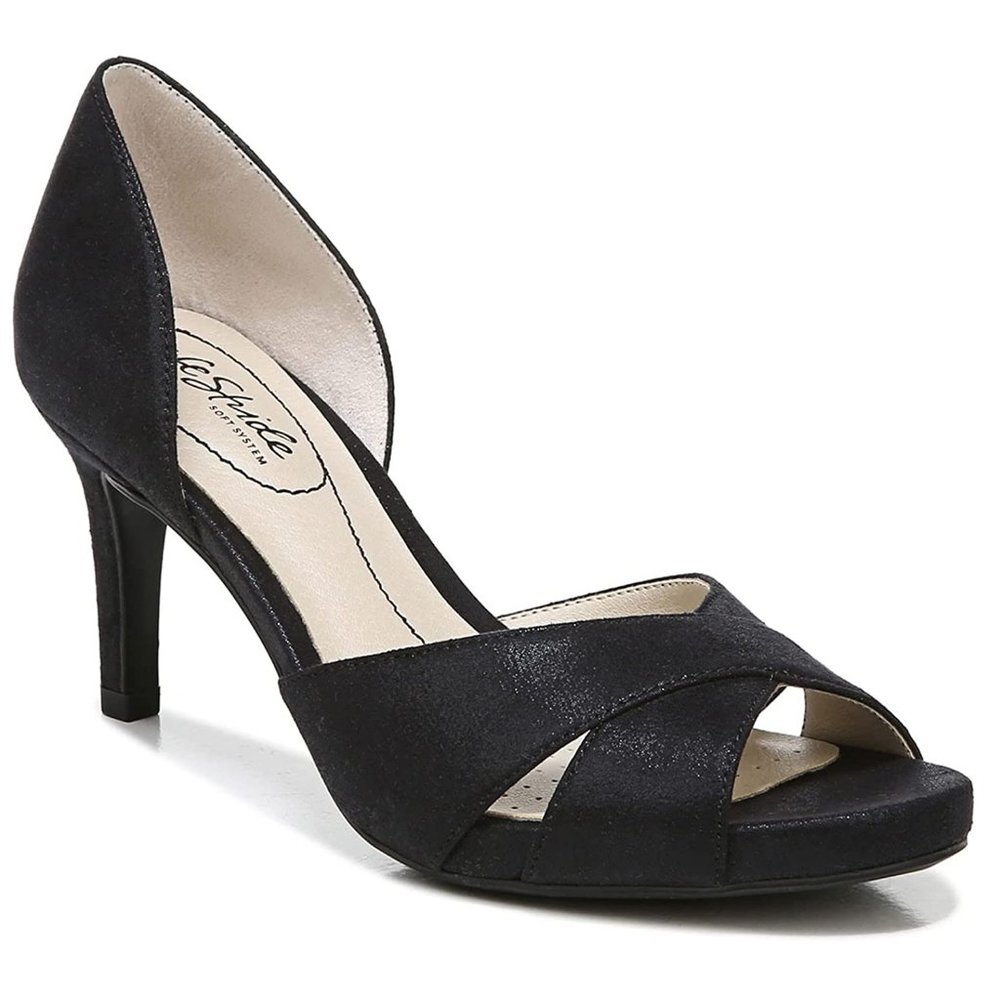 10W 10 WIDE LifeStride Mykonos Black Sparkle D'Orsay Open‎ Toe Heels Pumps Shoes